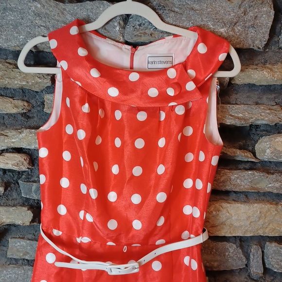 Karin Stevens polka dot sleeveless midi dress sz 6 - Picture 3 of 9